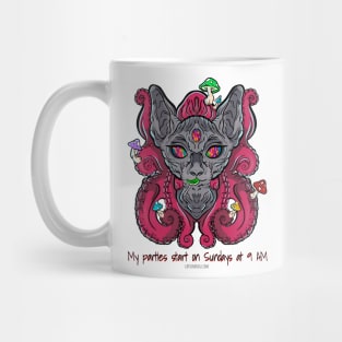 My parties start on Sundays at 9AM - Catsondrugs.com - rave, edm, festival, techno, trippy, music, 90s rave, psychedelic, party, trance, rave music, rave krispies, rave Mug